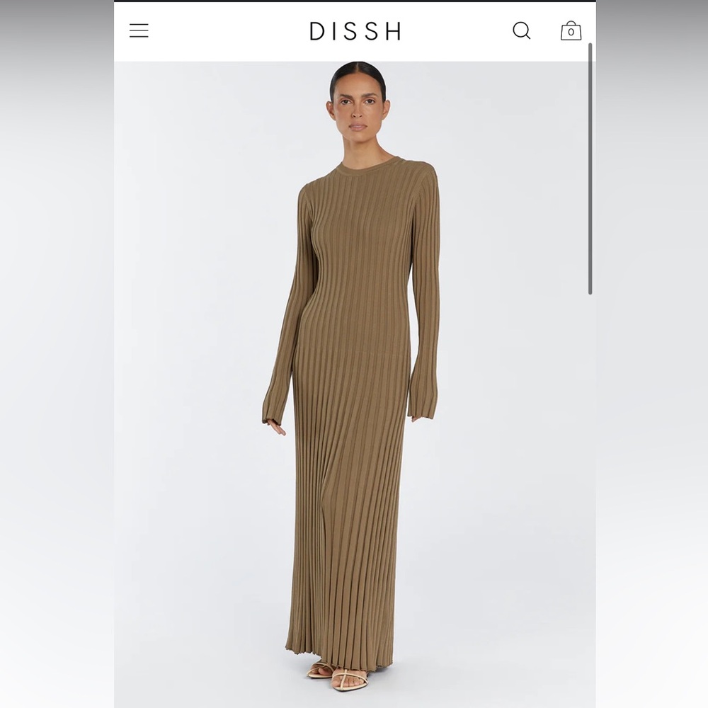 NWOT DISSH ADA KHAKI LONG SLEEVE MIDI DRESS Medium